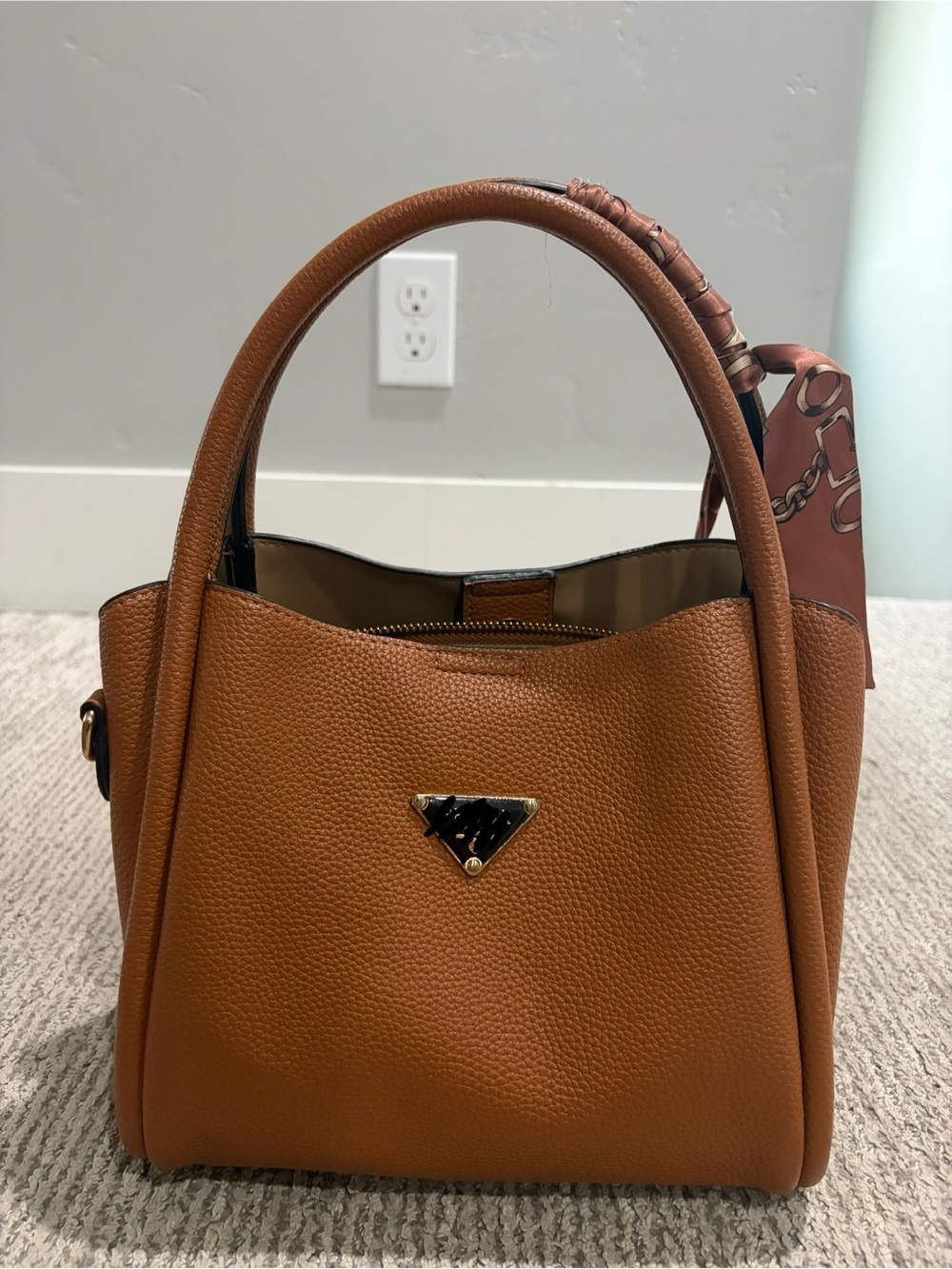 Structured Top-Handle Tote in Cognac Brown